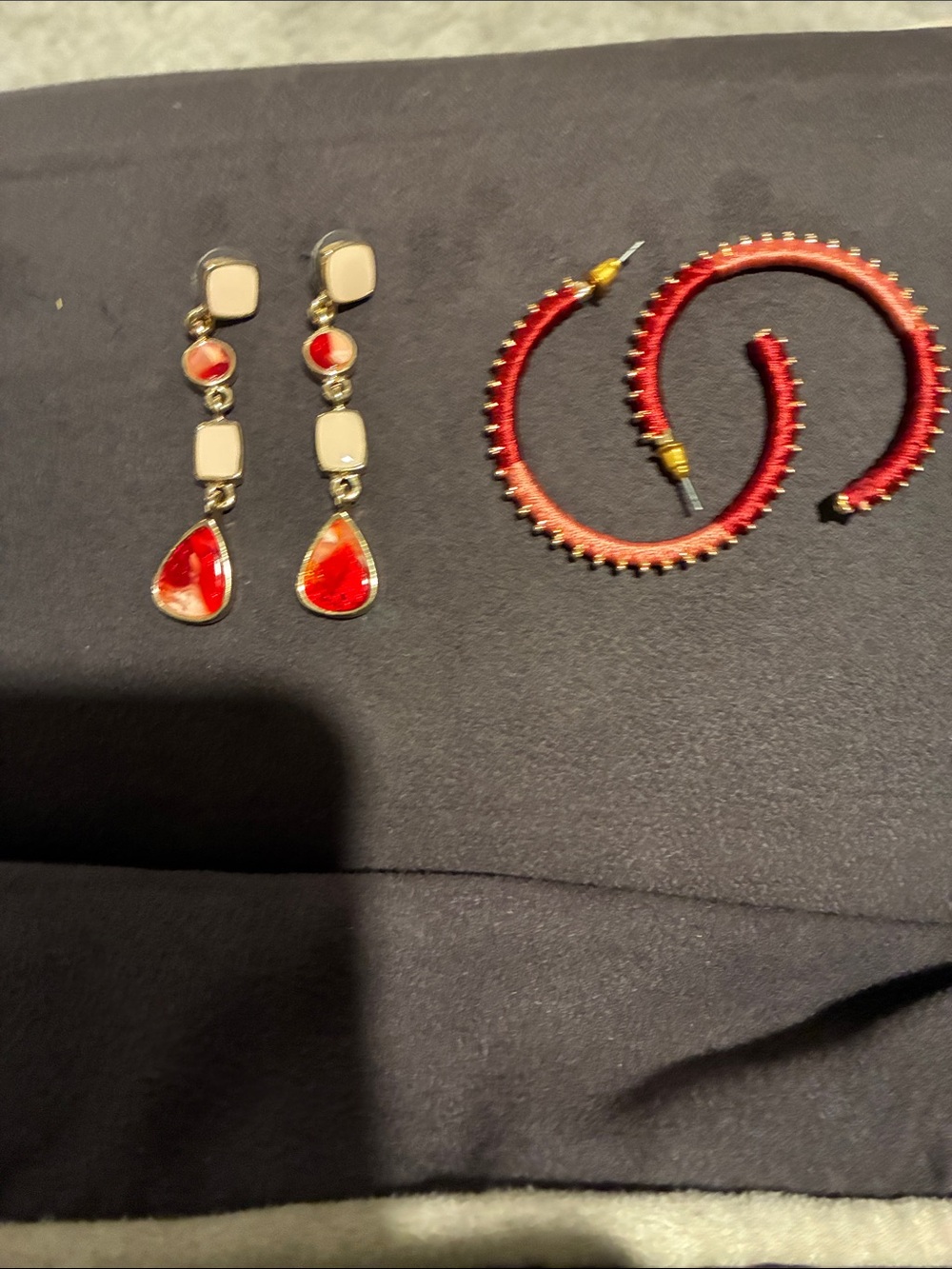Red Teardrop Dangle Earrings & Red Hoop Earrings Set